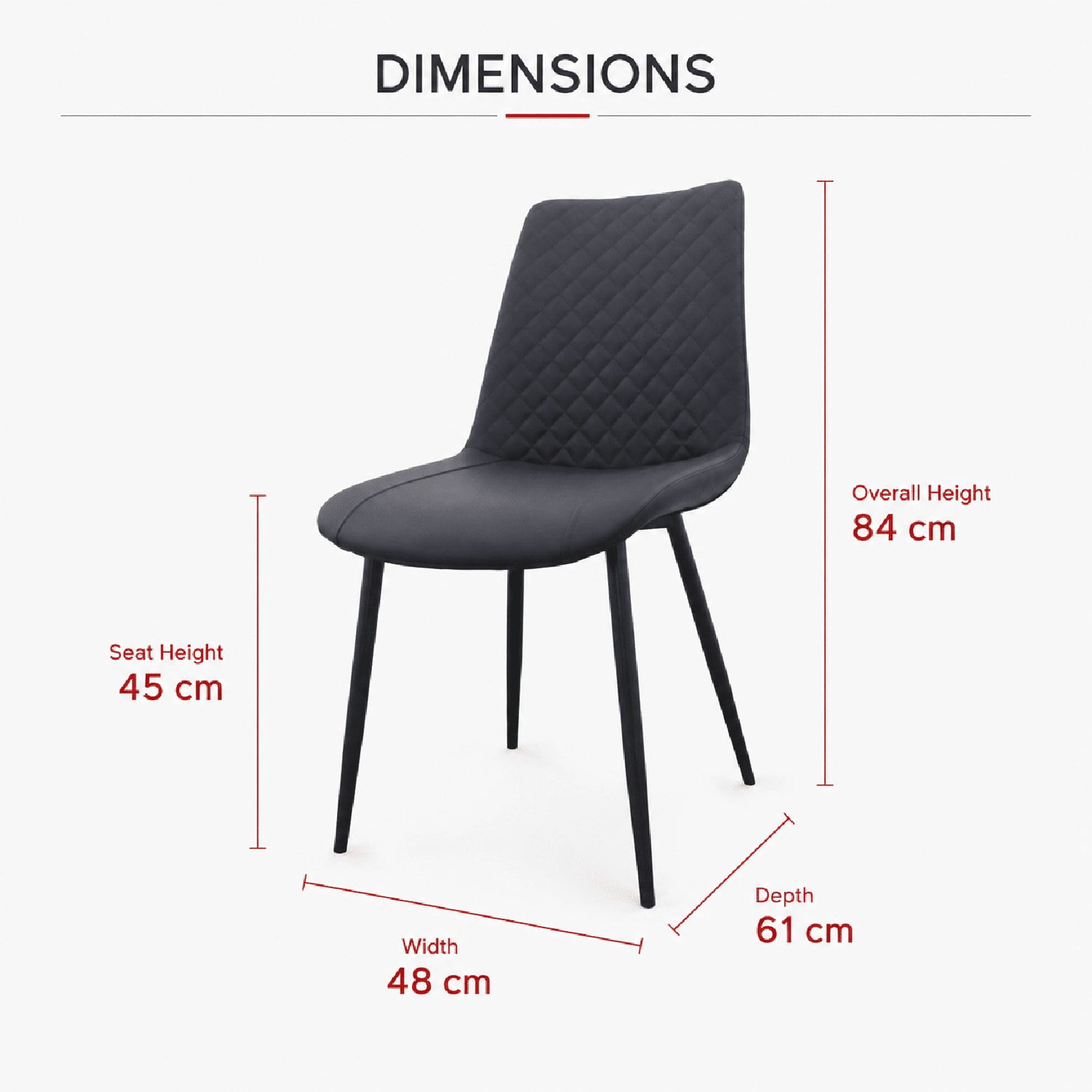 Modern PU Leather Dining Chairs, Set of 2, Faux Leather Upholstered Kitchen Chairs with Metal Frame, Diamond-Quilted, for Dining Room, Kitchen, Living Room, Restaurant