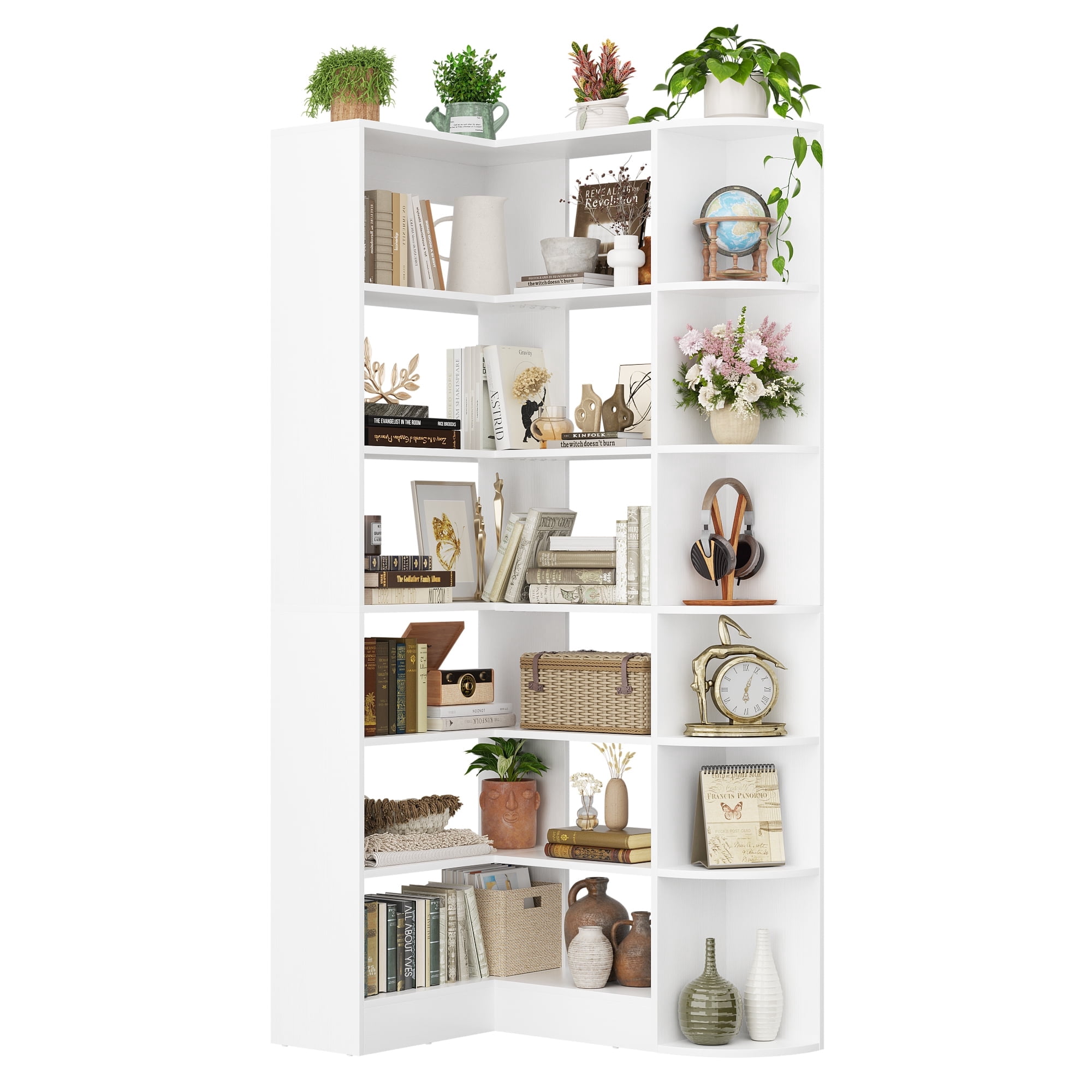 Homieasy 6-Tier Corner Bookshelf, 79'' Tall Modern L Shaped Bookcase with 13 Open Storage Shelves, Corner Storage Shelf for Home Office, Living Room, Bedroom, White