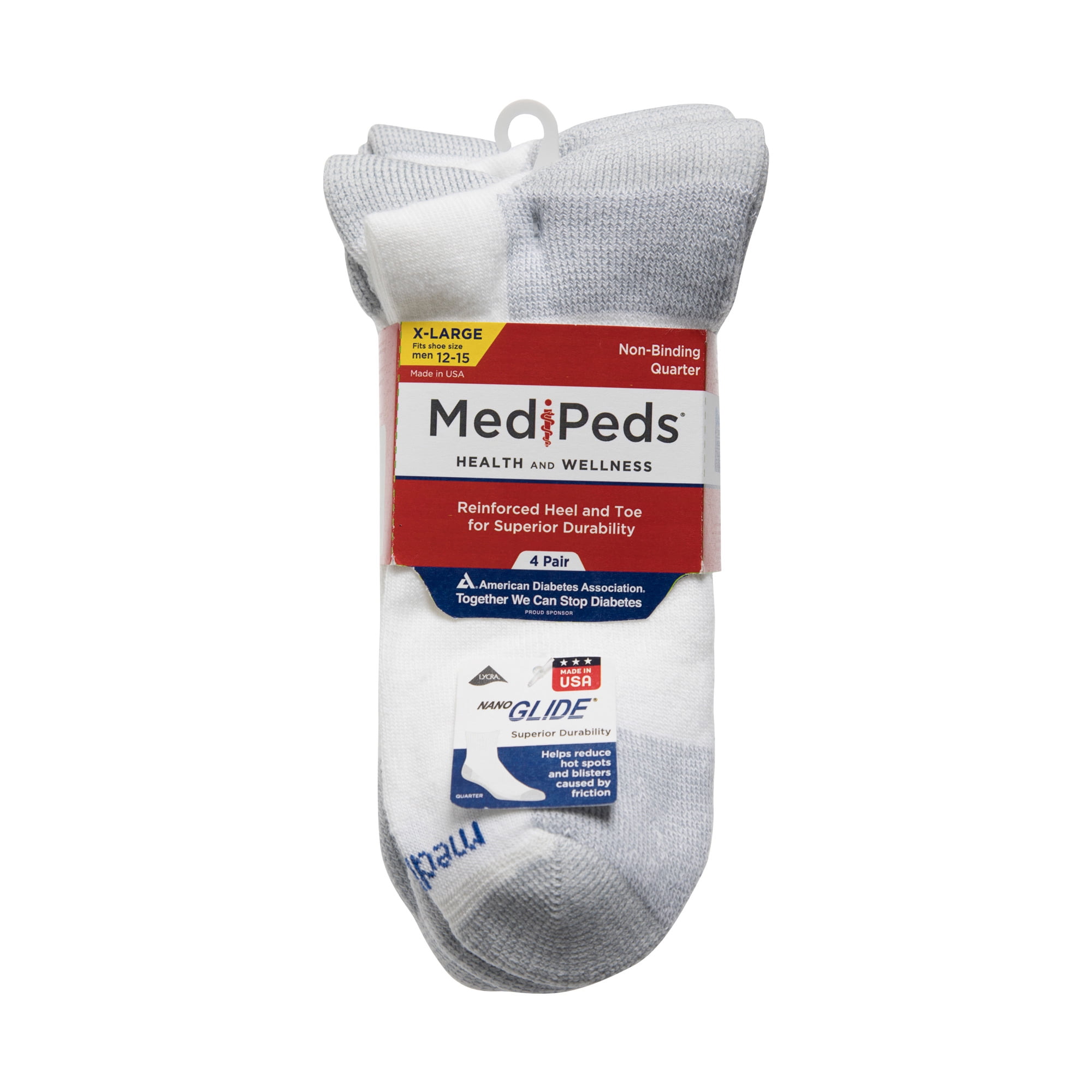 4-pack MediPEDS womens standard Nanoglide Quarter Socks 