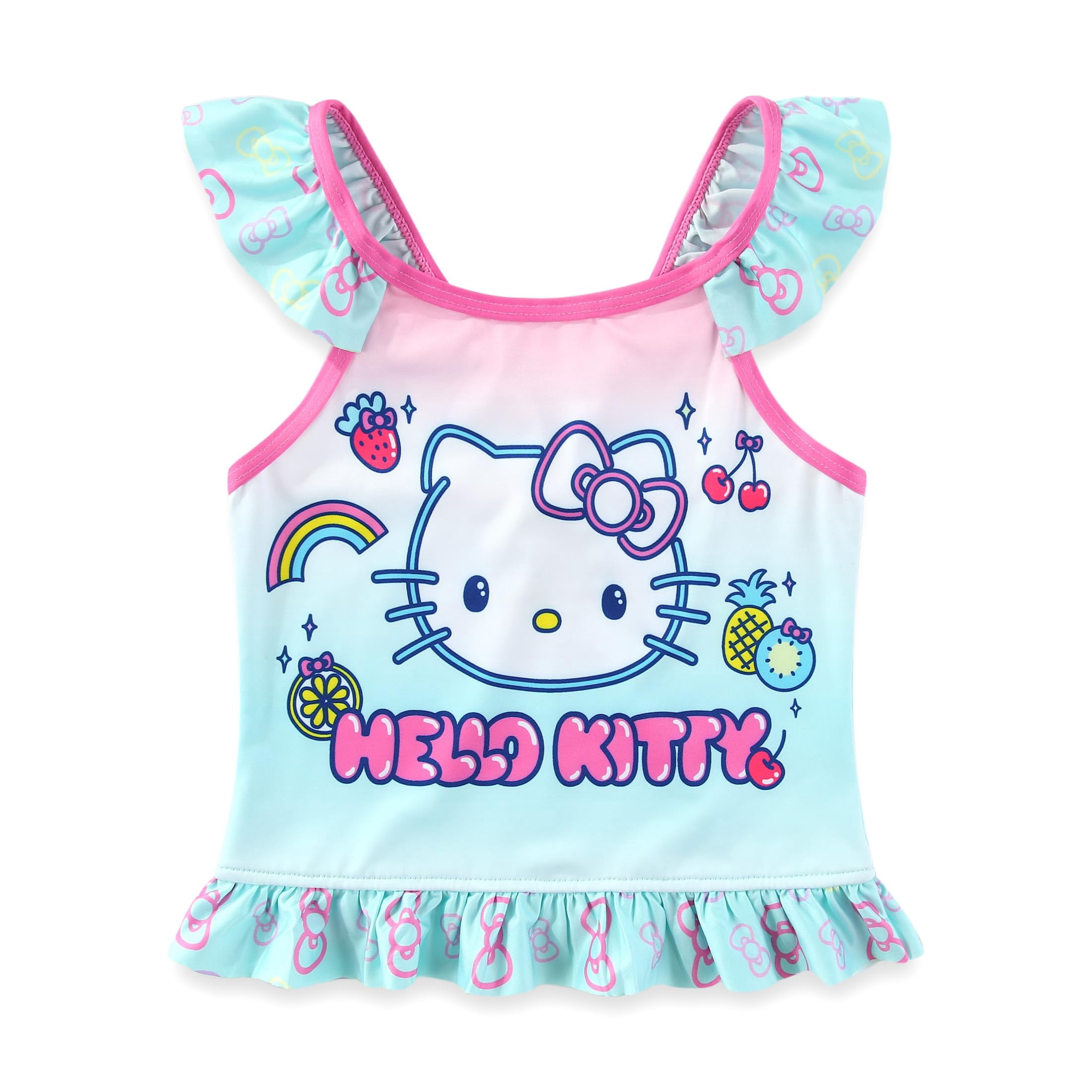 Hello Kitty Sanrio UPF 50+ Bathing Suit Tankini and Bikini Bottom Swimsuit Set (Girls), Sizes 4-6X