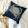 thumbnail image 2 of Pillow Covers With Zippers, Navy Blue Shams, Beaded Crab Sea Creatures Ocean Beach Theme Pillow Shams, 24x24 inch (60x60 cm) Pillow Sham, Square Cotton Linen - Crab At The Shore, 2 of 10