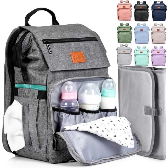 PILLANI Baby Diaper Bag Backpack - Large Bag for Boys & Girls, Waterproof Diaper Backpack - Travel Diaper Bags w/Changing Pad, Baby Registry Search & Shower Gifts - Essentials Must Haves Newborn Stuf