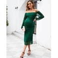 thumbnail image 3 of Vestido de maternidad AISWI de malla fruncida verde de manga larga, 3 of 6