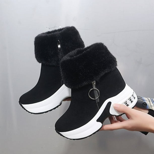 Botas de nieve para mujer, estilo coreano de invierno, de gamuza, cortas, forradas con vellón, cálidas, de algodón, que aumentan la altura, a la moda