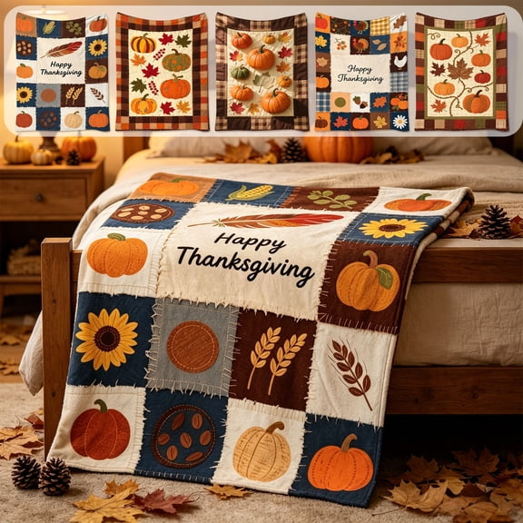 Halloween Sale Clearance!Fall Decorations for Home, Autumns Thanksgiving Flannel Throw Blanket 5 Cute Fall Patterns Plushs Blanket 70x100cm For Sofa Bed Camping Warm Light Weight Cover