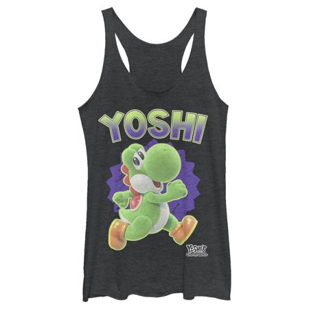 Women s Nintendo Yoshi 90s Vibe Racerback Tank Top Black Heather X Small