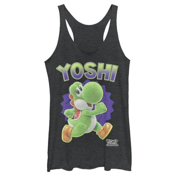 Women's Nintendo Yoshi '90s Vibe Racerback Tank Top Black Heather Small