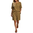 thumbnail image 3 of AHTJRT Plus Size Summer Sets for Women Cotton V Neck Short Sleeve Tops and Drawstring Shorts Casual Beachwear Vacation Travel Outfits Khaki XXL, 3 of 8