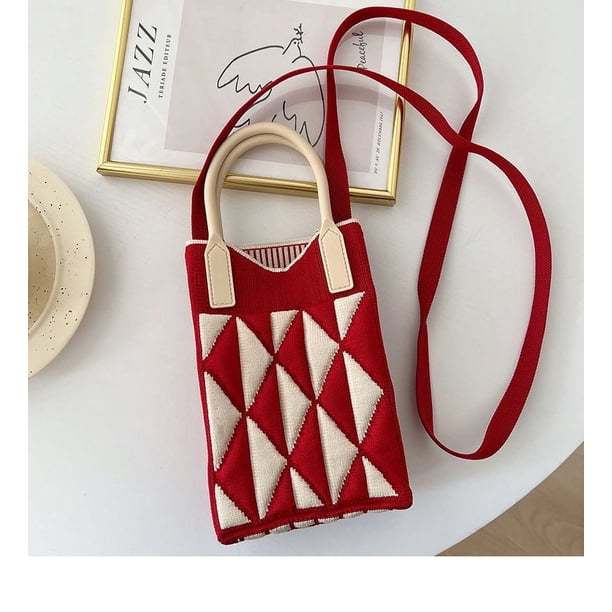 Bolso para móvil, bolso de punto, bolso de mano de gran capacidad, bolso bandolera para estudiantes, bolso de lana