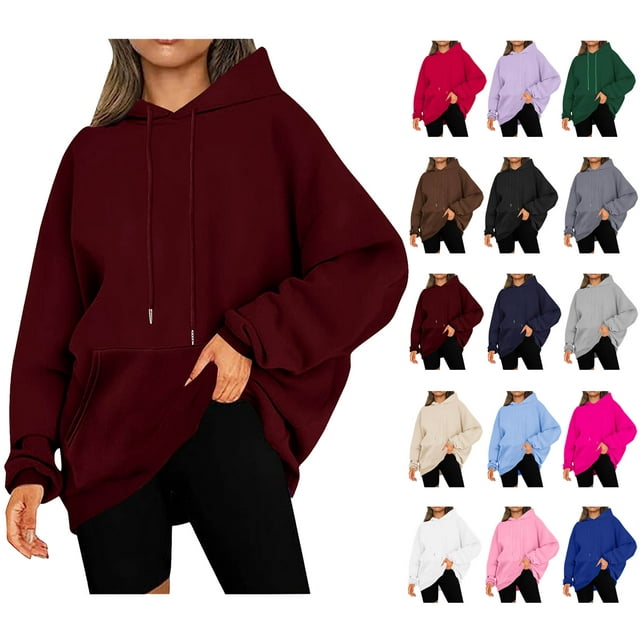 Chandail en Molleton pour Femmes Chandails en Molleton à Capuche Unis Décontractés Manches Longues Chandail Tops Ndbuld Décontracté Noël Uni Col Rond Manches Longues Chandail Blouse Chandail en Molleton Vin 4TG