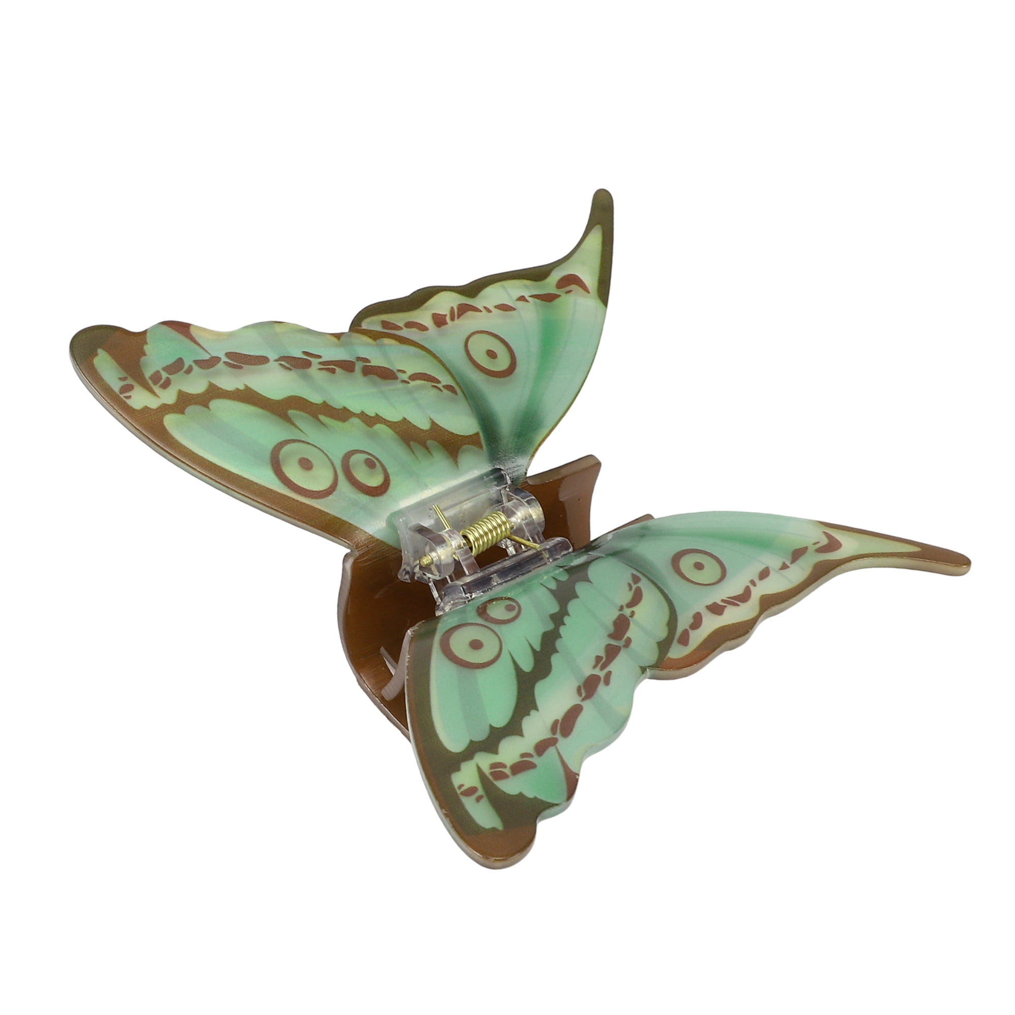 Unique Bargains Butterfly Hair Clips Hairdo Clip for Women 4.13"x3.74"x1.57" Green Brown