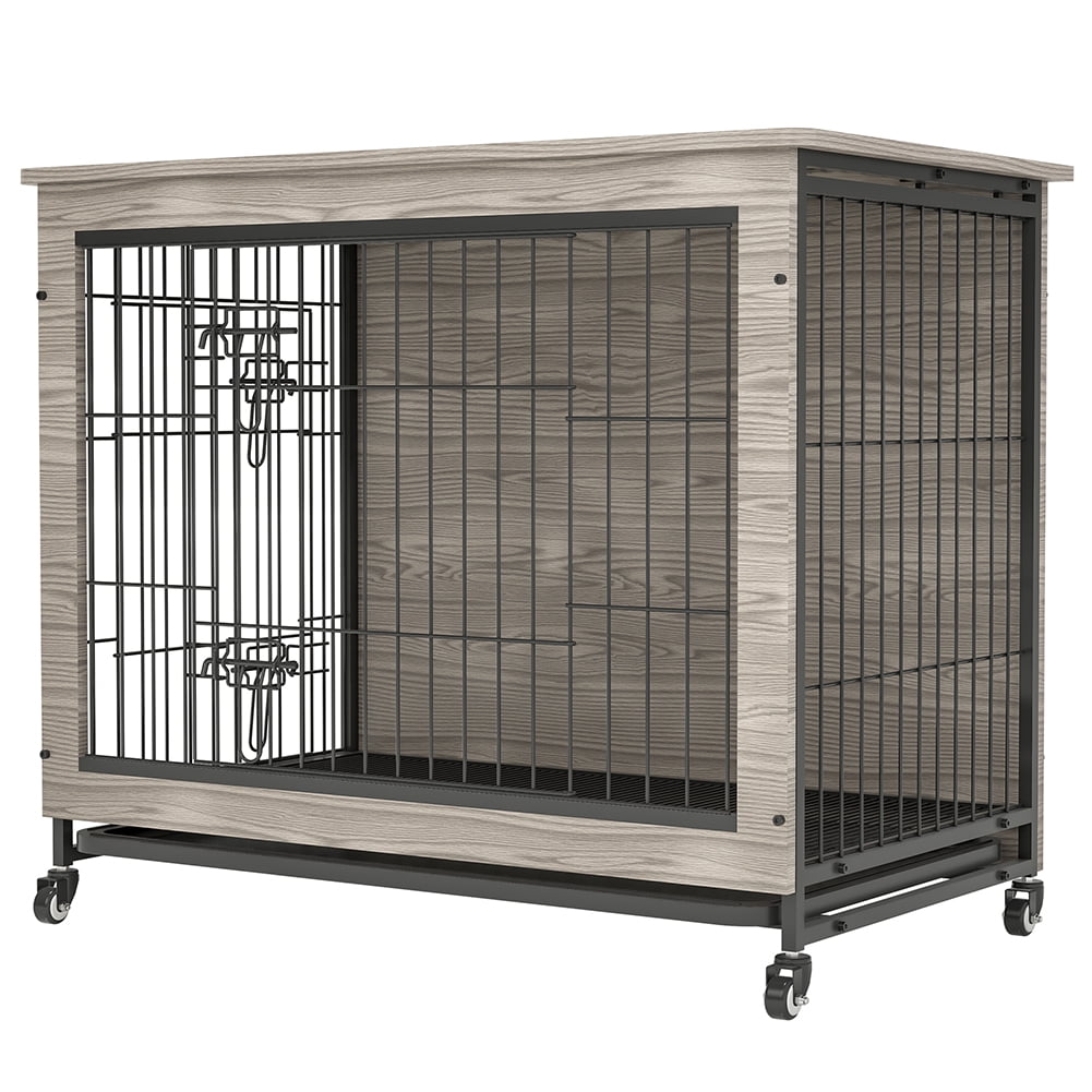 Kadyn 38 inch Wooden Dog House with Double Doors, Dog Crate Furniture, Heavy-Duty Dog Cage End Table with Multi-Purpose Removable Tray, Modern Dog Kennel Indoor for Dogs up to 70lb, Gray Kadyn 38 inch Wooden Dog House with Double Doors, Dog Crate Furniture, Heavy-Duty Dog Cage End Table with Multi-Purpose Removable Tray, Modern Dog Kennel Indoor for Dogs up to 70lb, Gray
