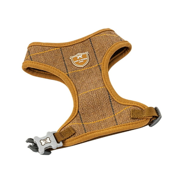 Hugo & Hudson Tweed Dog Harness Vest Caramel Checked Herringbone L