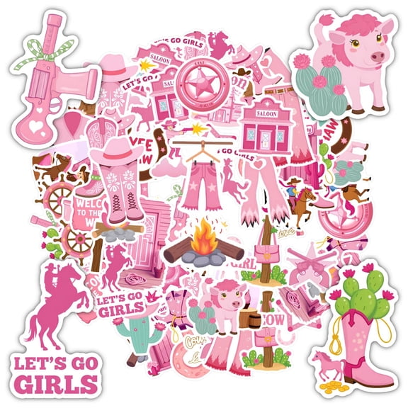 35pcs-50pcs Western Stickers Stationery Stickers Cartoon Cowgirl PVC Stickers for Laptops Suitcases