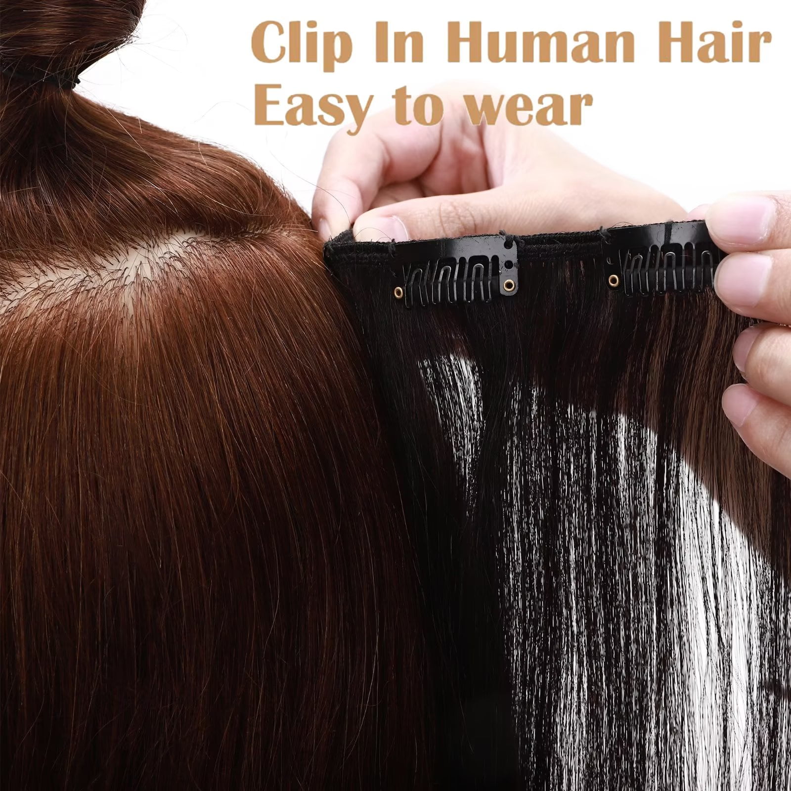 MY-LADY 8Pcs 18Clips Clip in Hair Extensions Human Hair for Women Double Weft Brazilian Remy Straight Human Hair Clip in Hairpiece 20inch #1B Natural Black