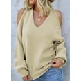 thumbnail image 3 of Asyoly Womens Halter Neck Cold Shoulder Sweater Long Sleeve V Neck Solid Color Knit Pullover Sexy Jumper Loose Top, 3 of 5