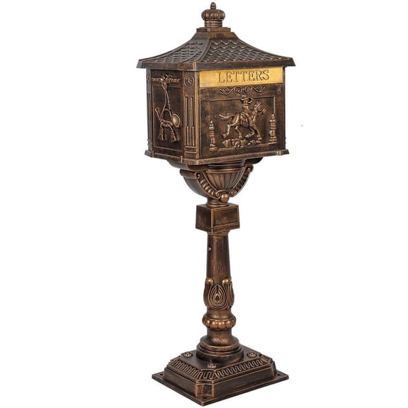 14 in. x 10 in. x 46 in. Bronze Cast Aluminum Outdoor Mail Box Garden Decor Postal Box Garden Statues