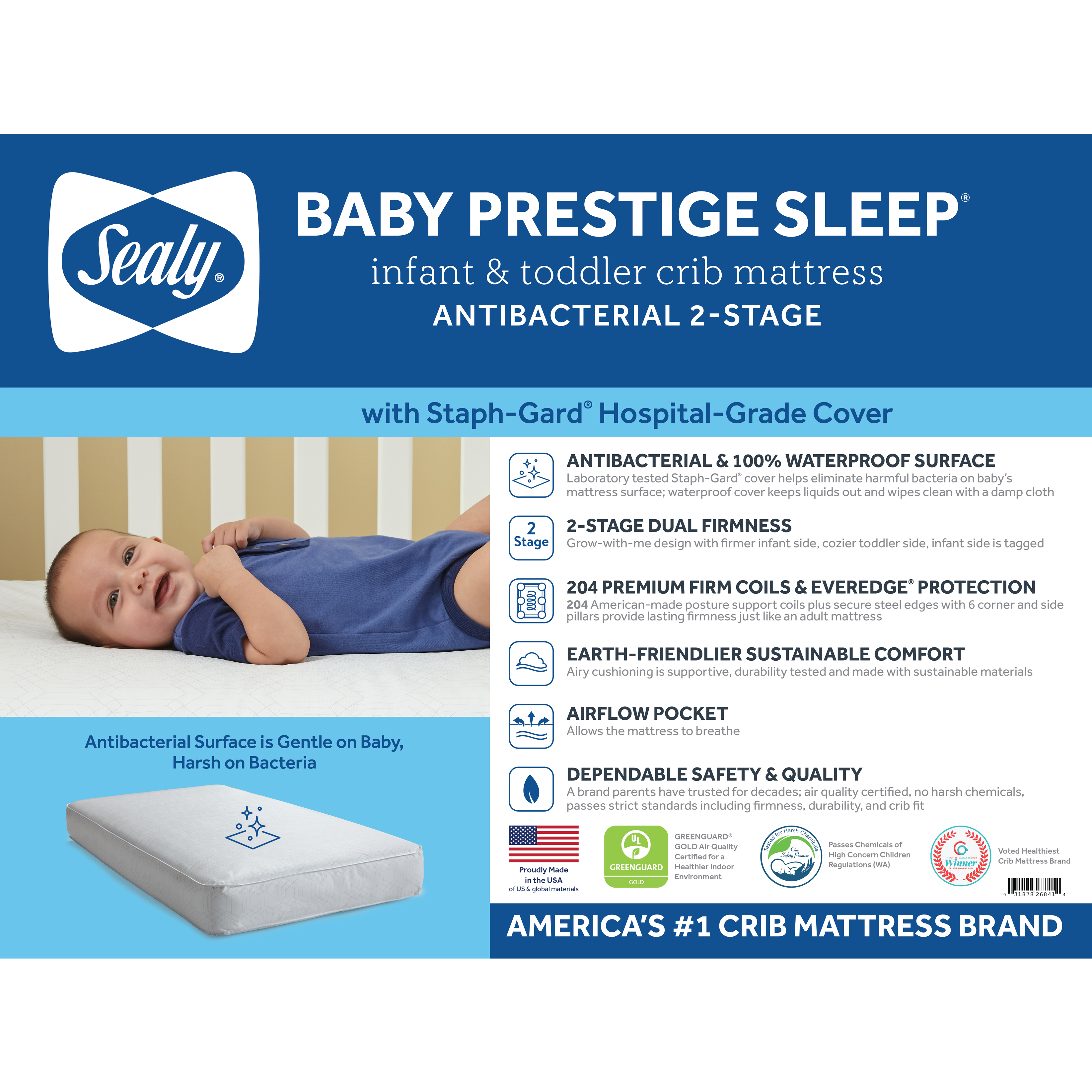 Sealy Baby Prestige Sleep Ultra-Premium 2-Stage Antibacterial, 204 Coil, Baby Crib & Toddler Mattress - image 3 of 16