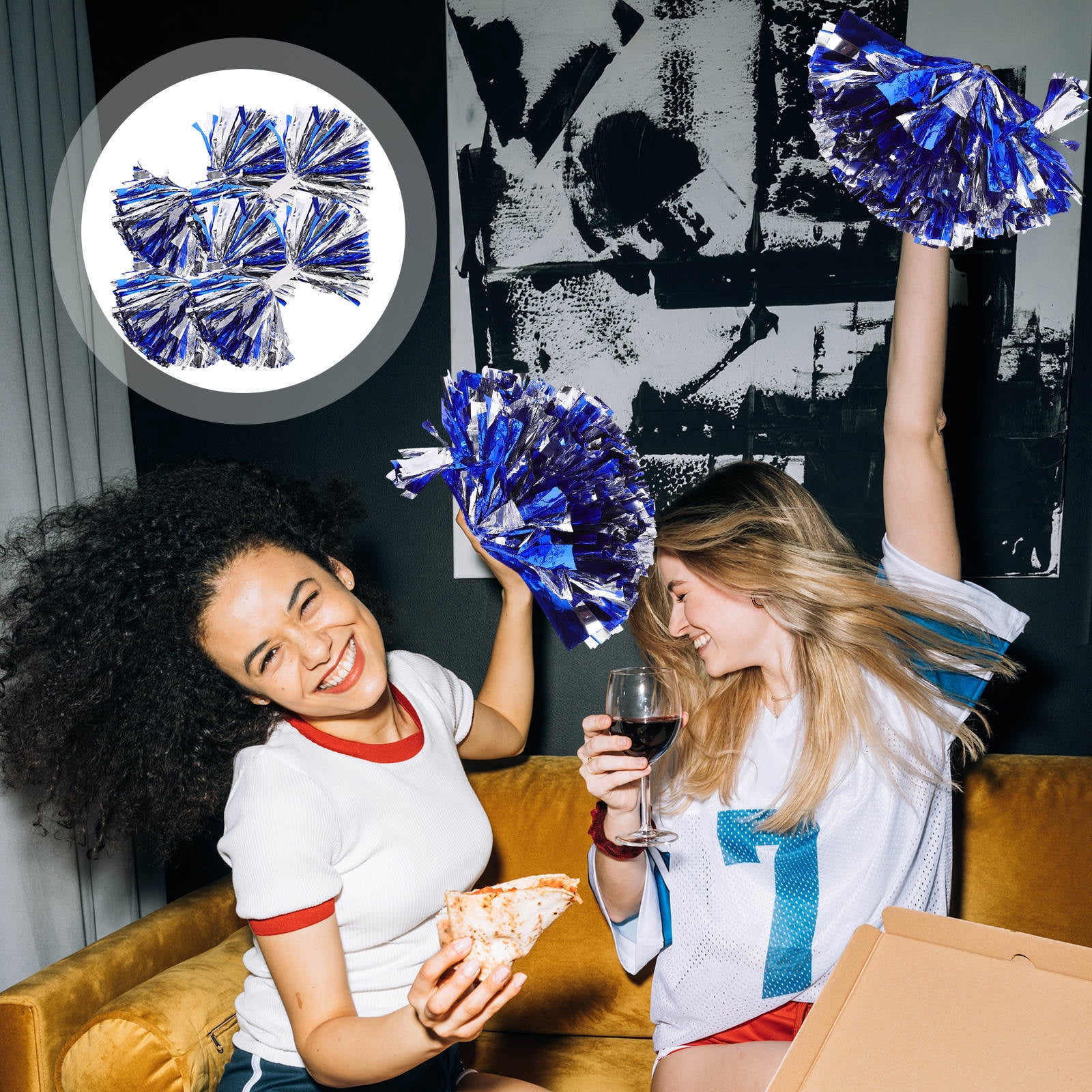 EXHUMKY Exhumky Cheerleader Pom Poms Blue Pe Durable for Xmas Party 8Pcs