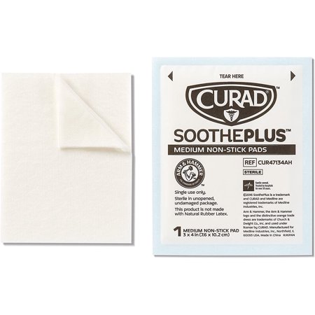 Curad Sootheplus Medium Non Stick Pads with Baking Soda, Arm and Hammer, 3 x 4 in, 10 Ea, 2 Pack