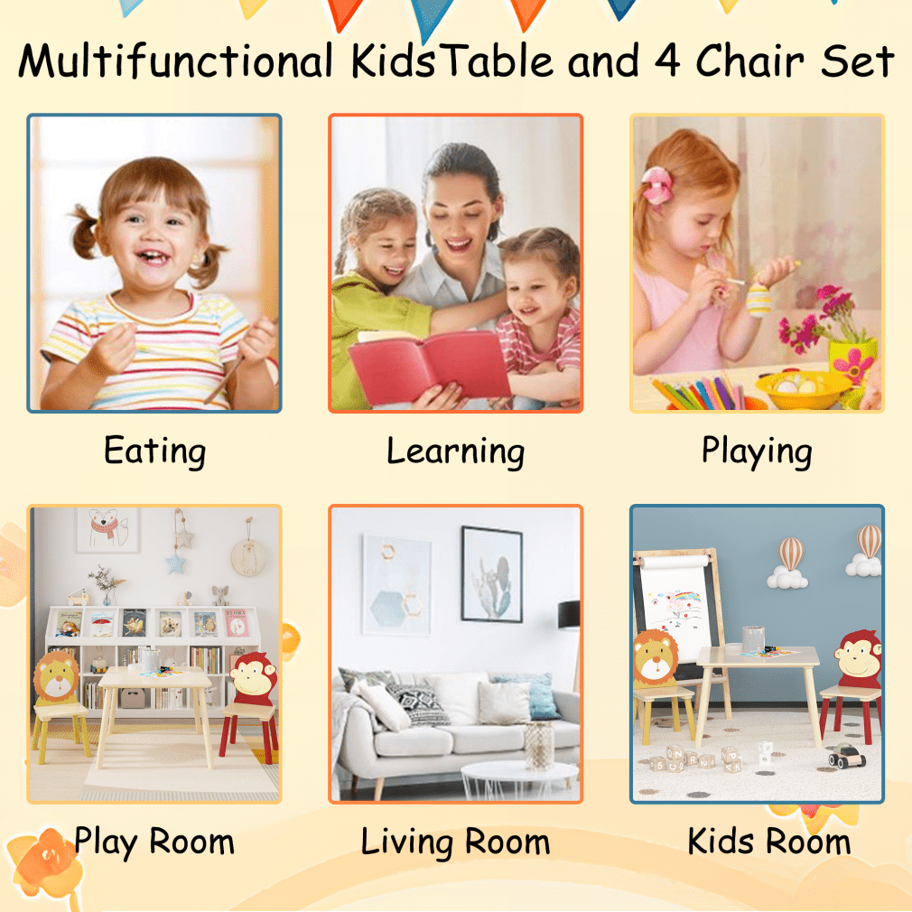 3-in-1 Kids Table and Chair Set, Modern Wooden Activity Play Table Set with 2 Chairs, Toddler Craft Desk for Drawing, Painting, Home, Playroom, Children's Gift, Natural