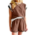 thumbnail image 1 of hoksml Ensembles Détente pour Femmes Été Sport Course Ensembles 2 Pcs Polyvalents Chandail Ample Col Rond Manches Courtes Hauts Ensembles de Shorts 2025 en Liquidation, 1 of 4