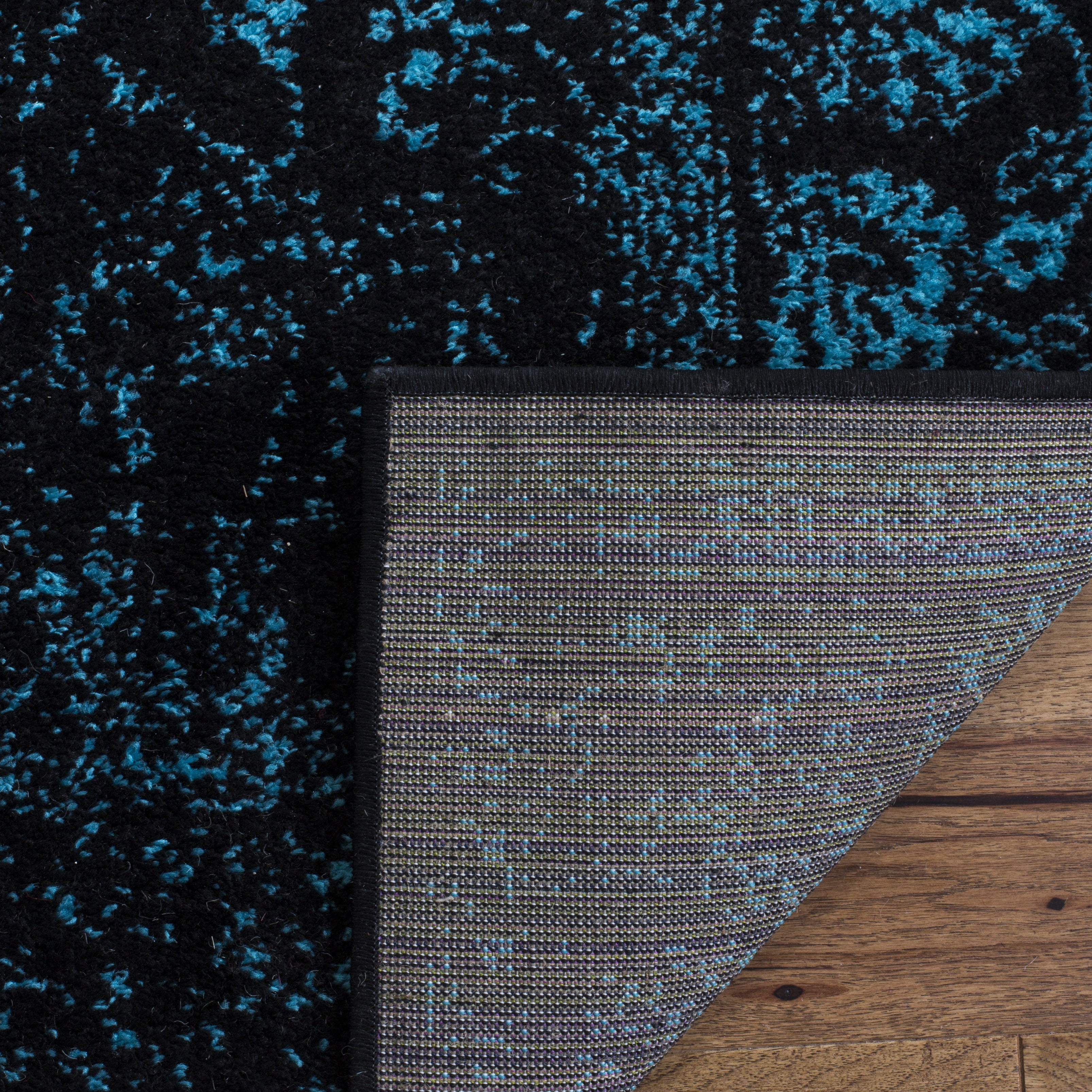 SAFAVIEH Adirondack Wyatt Traditional Distressed Area Rug, Black/Teal, 6'7" x 6'7" Round - Transitional Modern Design, Black & Teal, Ideal for Living Room, Bedroom, Dining Space