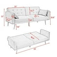 thumbnail image 7 of Sectional Convertible Futon Sofa Bed, Mid-Century Velvet Sleeper Sofa with 2 Pillows, Cotton Living Room Sofa, Rose Metal Feet Convertible Bed Folds for Living Room and Small Space, Light Gray, 7 of 7