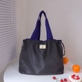 thumbnail image 2 of Lusa Foldable Tote Bag Fashion Color-Block Pull the Rope Closure Handbags Collapsible Packable Reusable Large Grocery Shopping Bags with Handles and Strap Casual Daily Use Grey Medium, 2 of 3