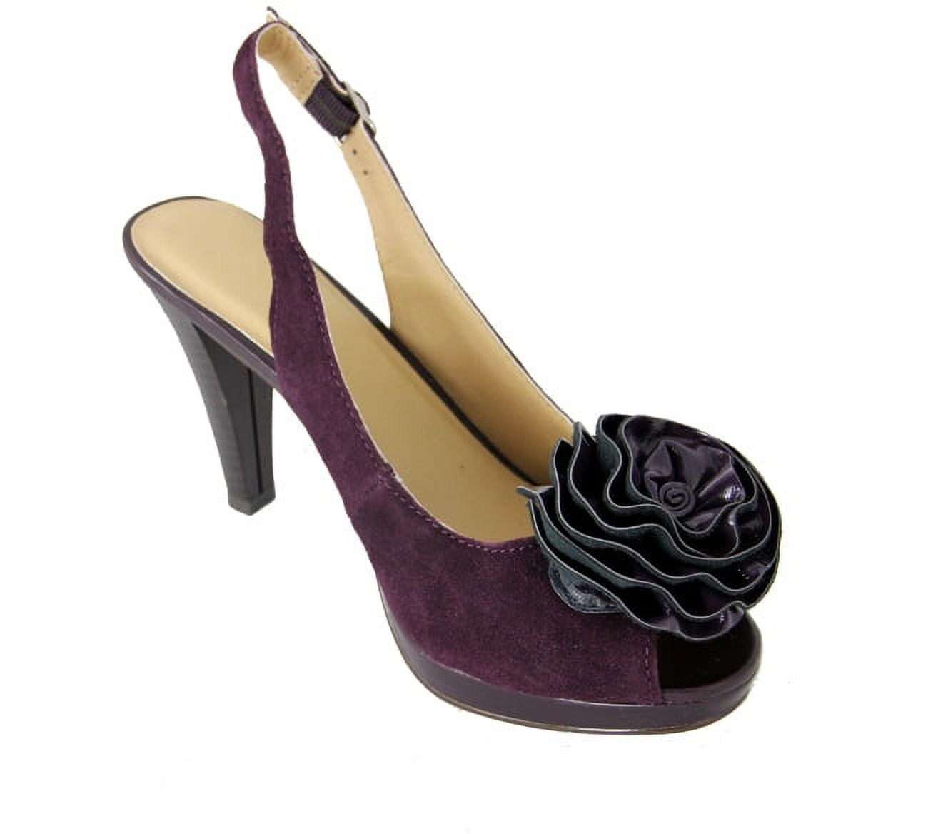 Women's Plum Purple Sassy Slingback High Heel Shoes with Floral Accent - Size 7