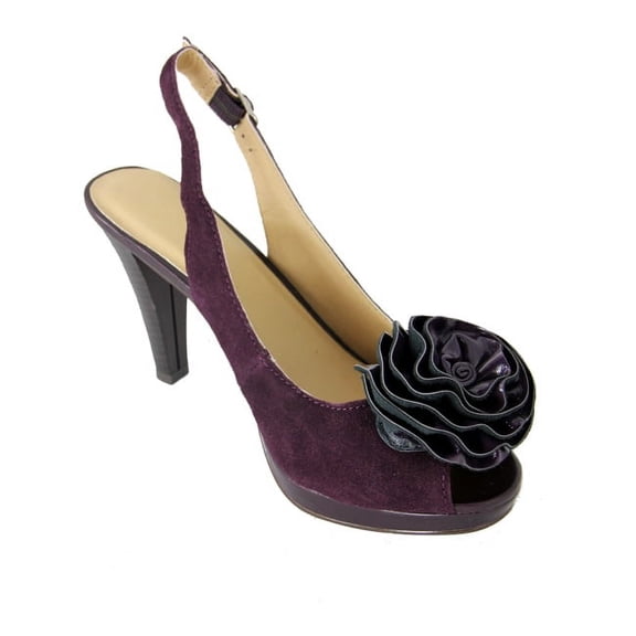 Women's Plum Purple Sassy Slingback High Heel Shoes with Floral Accent - Size 7