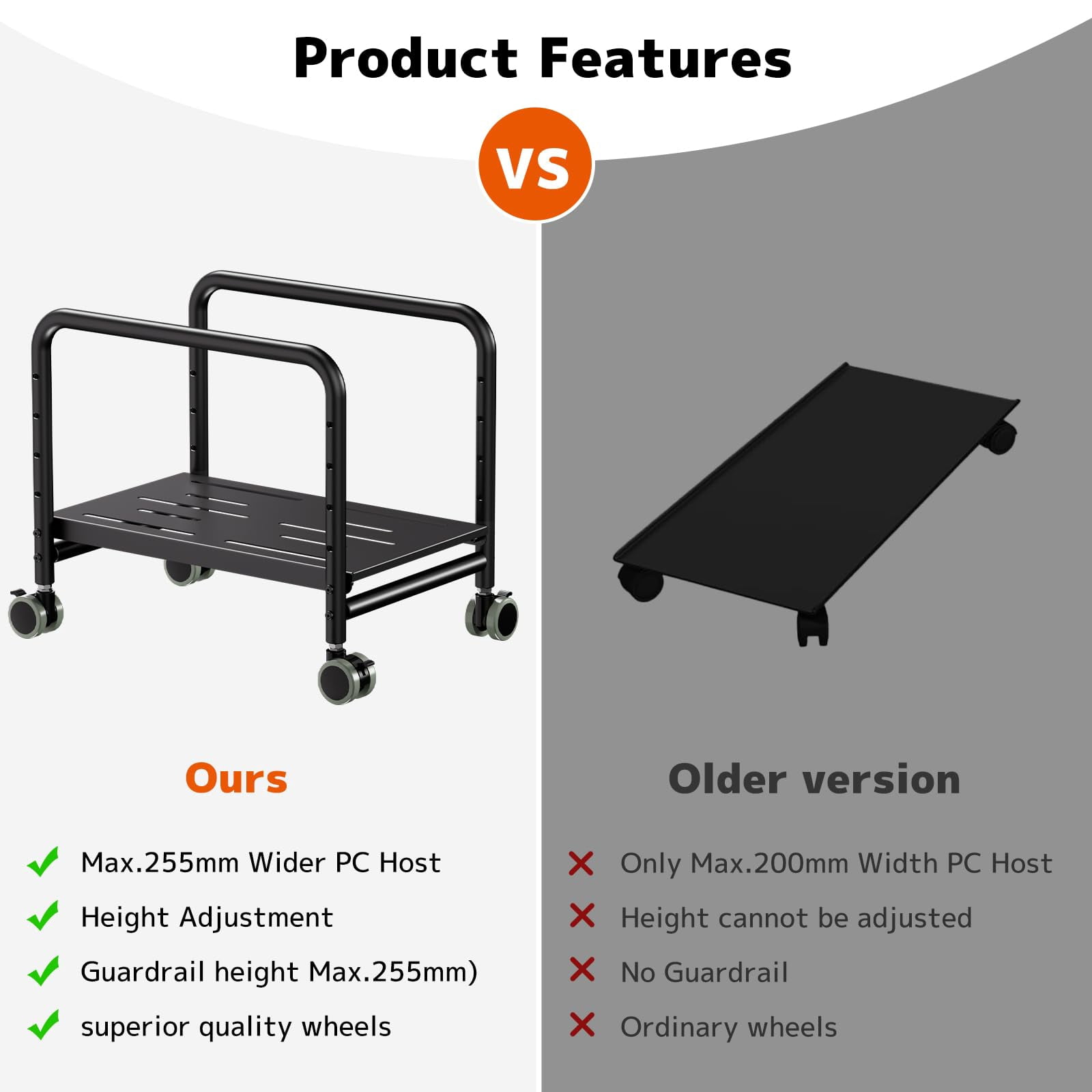 Computer Tower Stand Under Desk - Height Adjustable Pc For Most Mid-tower  Rolling Cpu Holder With 360° Locking Wheels Max Load 66 Lbs Black