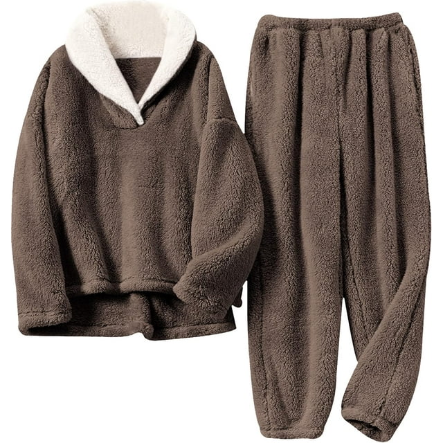 Ensembles de Vêtements de Nuit en Molleton Sherpa Molletonné pour Femmes