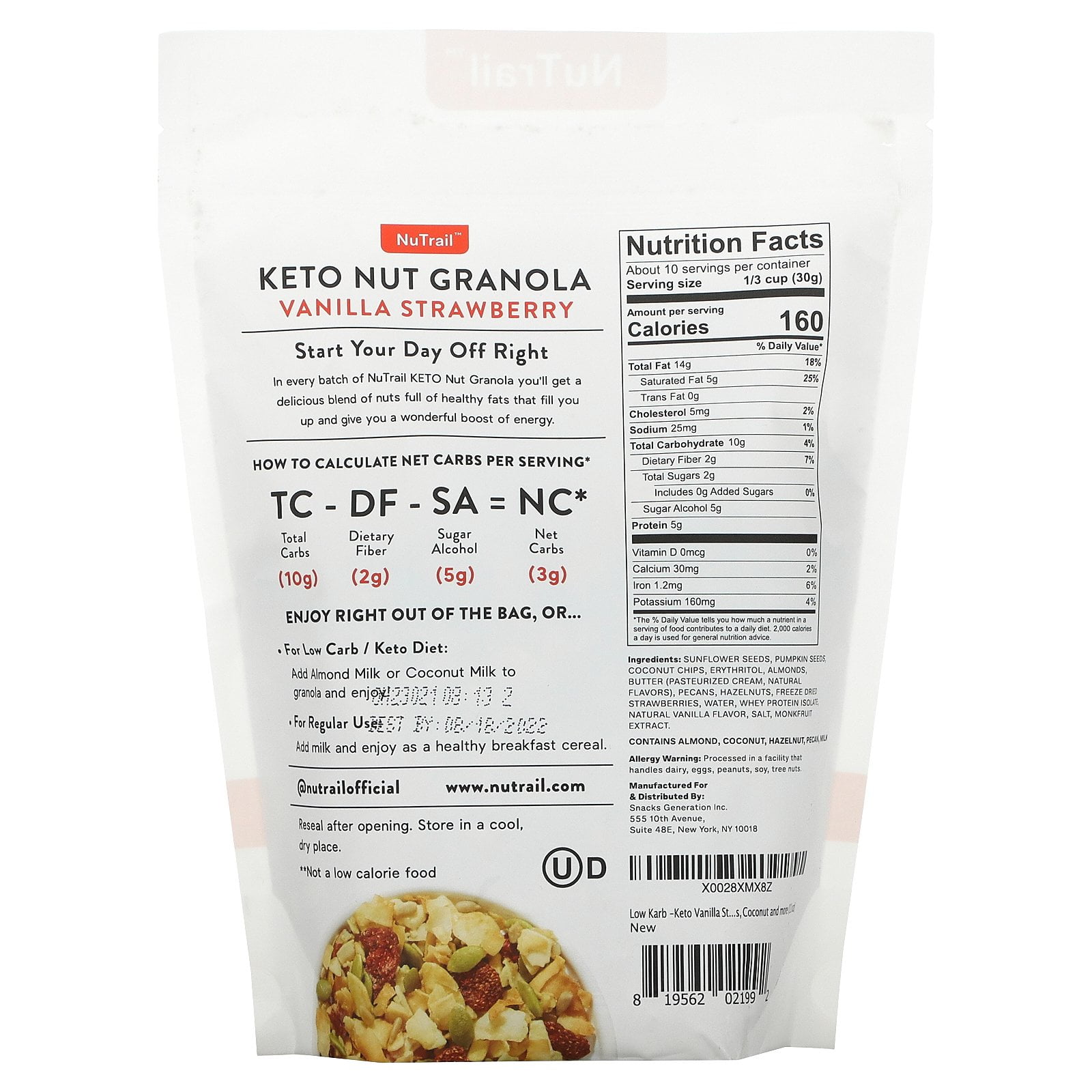 Low Karb Keto Nut Granola - Vanilla Strawberry - Walmart.com