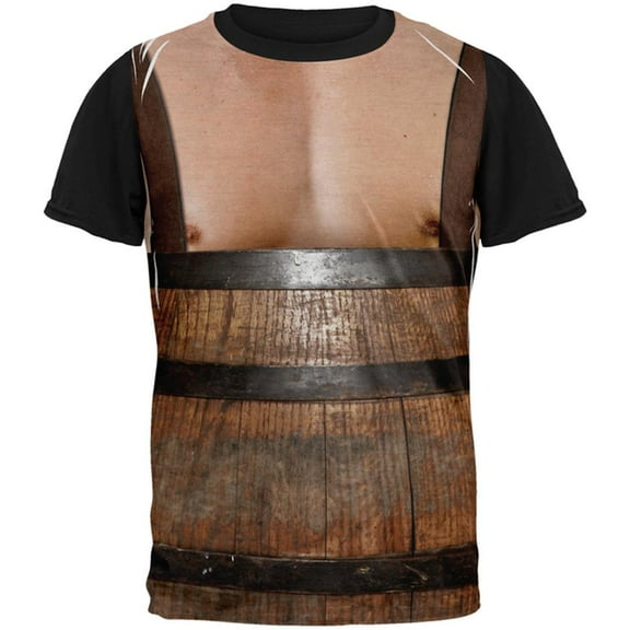 Halloween Man in Barrel Suspenders Costume All Over Mens Black Back T Shirt Multi MD