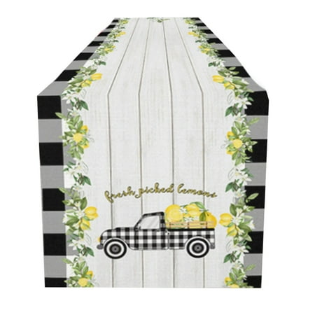 

RABBITH Summer Lemon Faceless Gnome Printed Table Runner Flag Farmhouse Cotton Linen Rectangle Tablecloth Scarf Dresser Cover