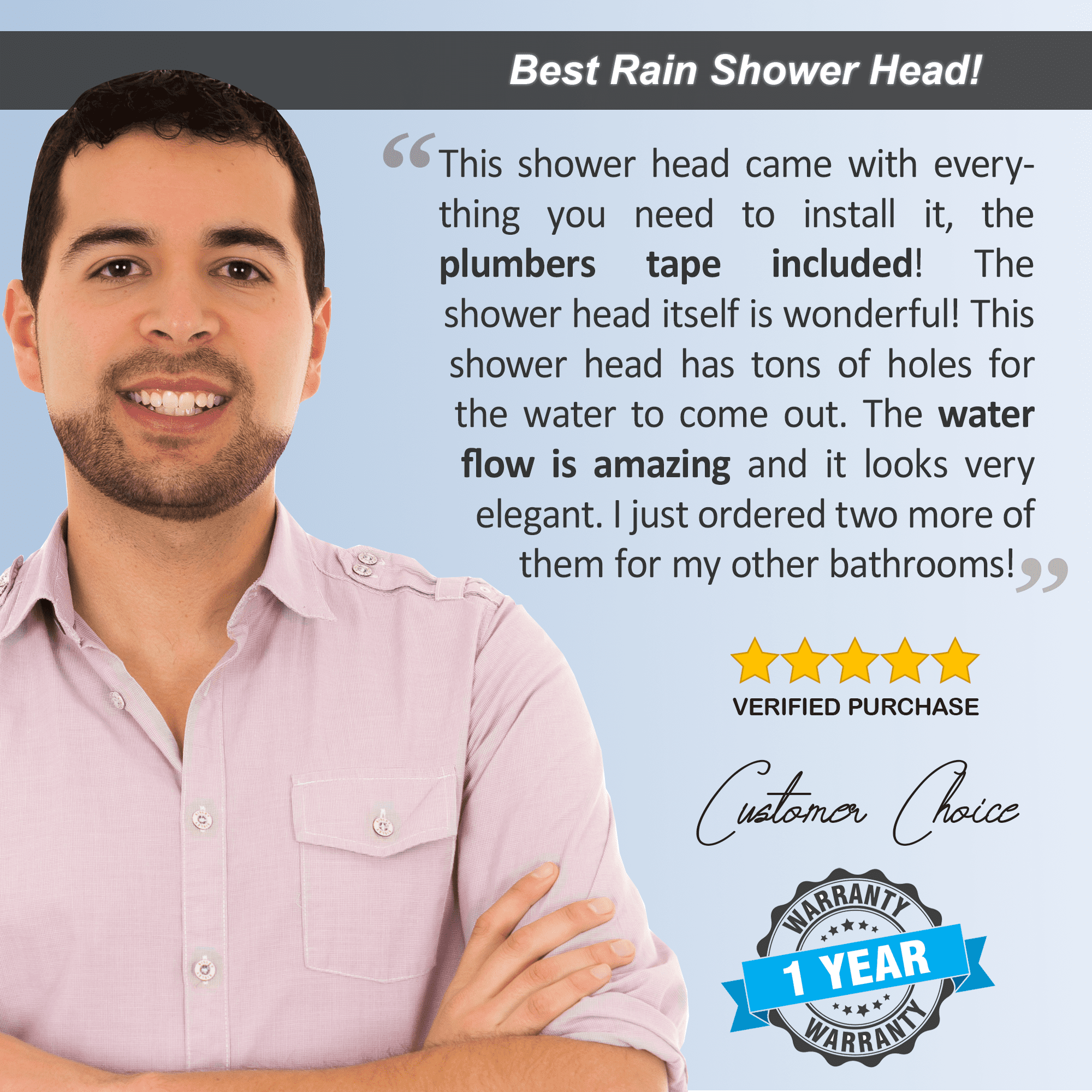 Aqua Elegante Waterfall Shower Head for High Flow Rain Showers - 1.8 GPM - Polished Chrome