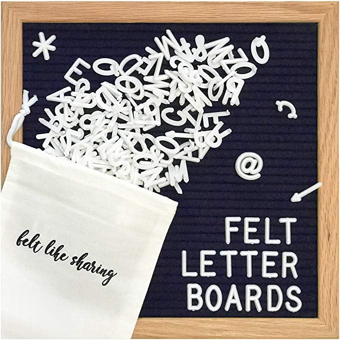 Navy Blue Felt Letter Board with Letters (10x10 Inch) Sturdy Oak-Framed  Felt Board with White Letter Board Letters (300 White Plastic Letters)  Perfect as a Message Board or Baby Announcement Board 