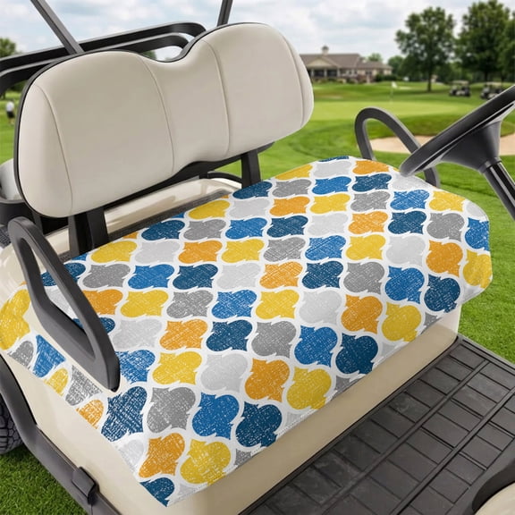 Golf Cart Seat Covers for 2 Seater,Yellow Blue Morocco Pattern Microfiber Cart Seat Towel Blanket,Modern Moroccan Geometric Absorbent Breathable Non Slip Bench Seats Protector for Golf Course 51"x31"
