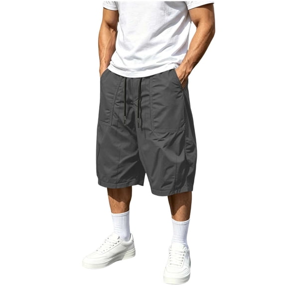 USNSM (XXL-5XL) Plus Size Cargo Capris for Men Elastic Waist Big and Tall Athletic Gym Crop Pants Baggy Summer Beach Travel Pant with Pockets Gray XXL