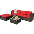 thumbnail image 5 of Patiojoy 4-Piece Outdoor Rattan Sectional Loveseat Couch Conversation Sofa Set with Storage Box &Coffee Table Red, 5 of 6