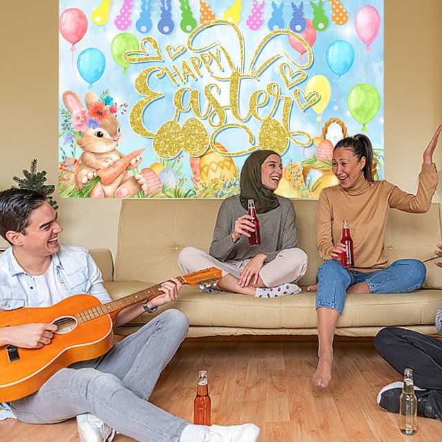 Aqestyerly Easter Fabric Backdrop 4X6Ft,Reusable Waterproof Spring Party Decorations for Photo Booths,Church Events,Home Decor - Vibrant Easter Bunny Egg Hunt Scene Background