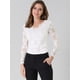thumbnail image 2 of Allegra K Top de blusa de encaje de manga larga transparente con bordado floral para mujer blanco XL, 2 of 6