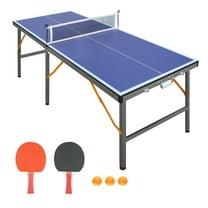 5ft Mid-Size Table Tennis Table Foldable & Portable Ping Pong Table Set for Indoor Games with Net, 2 Table Tennis Paddles and 3 Balls