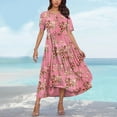 thumbnail image 4 of Horkkom Floral Dress for Women with Pockets Summer Maxi Shirt Dresses Crew Neck Short Sleeve Pleated Dress Pink XL, 4 of 5