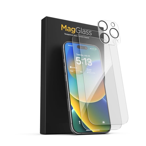 MagGlass for iPhone 16 Pro Screen Protector (2-Pack) Toughened Tempered Glass with Rear Camera Lens Guard, Includes Easy-installation Applicator (Crystal Clear)