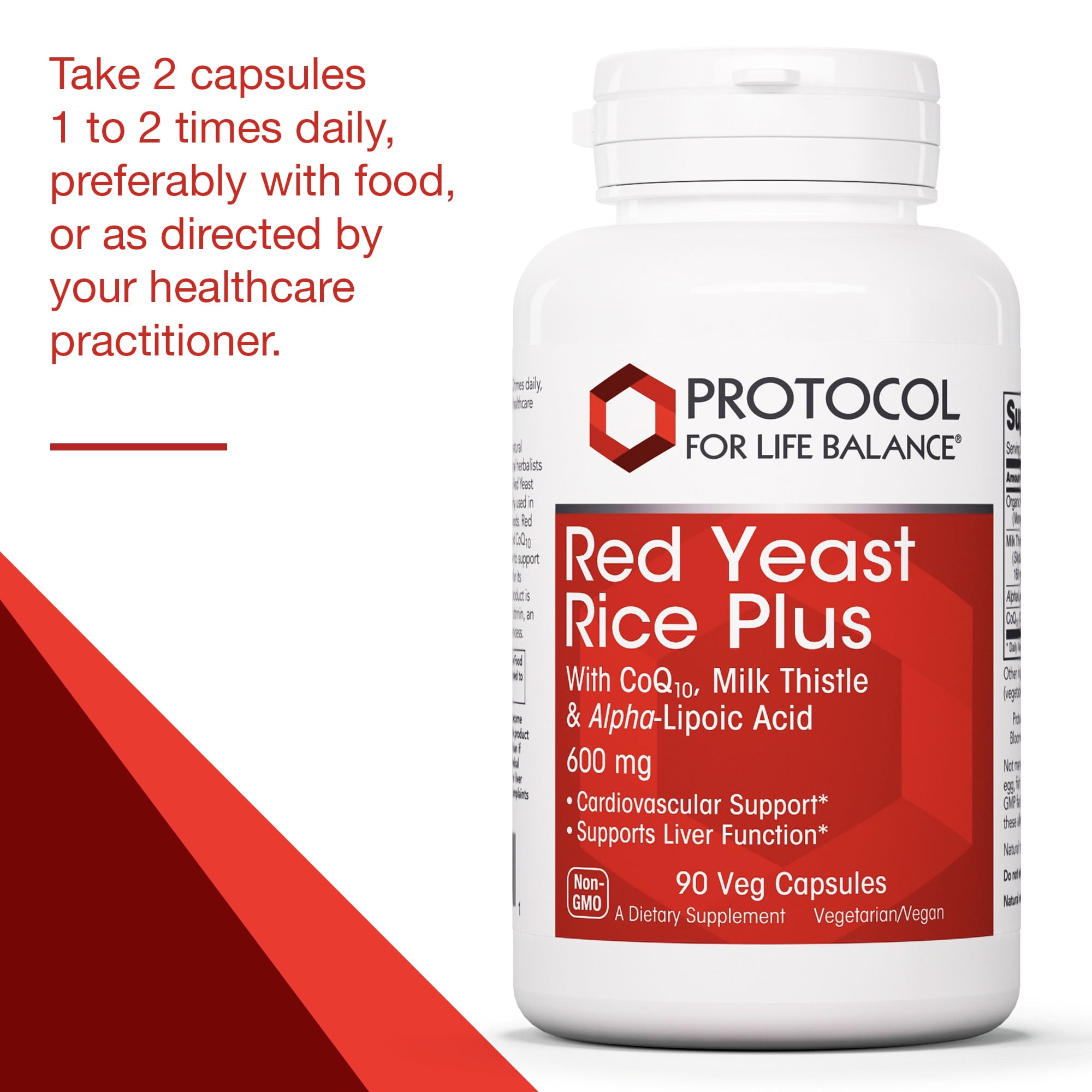 Protocol Red Yeast Rice Plus 600mg - ALA, CoQ10 - Heart, Liver - 90 Veg Caps