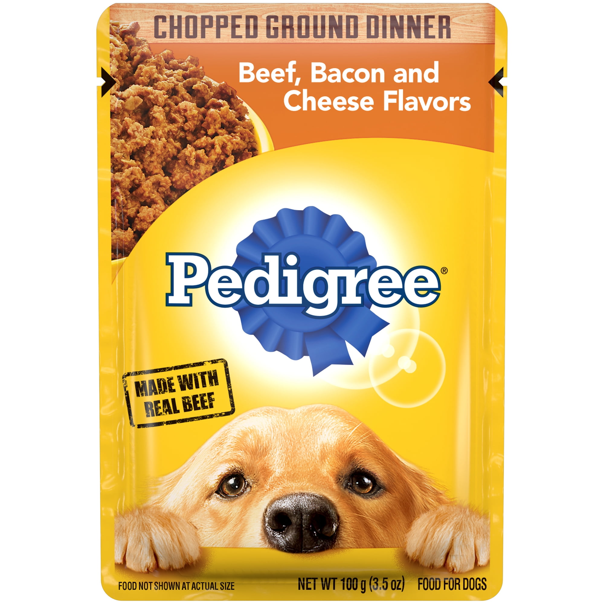 Pedigree Chopped Ground Dinner Beef, Cheese & Bacon Flavor Wet Food for Adult Dog, 3.5 oz. Pouch