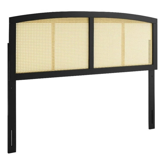 Pemberly Row Modern Rattan and Rubberwood Full Headboard in Black