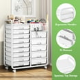 thumbnail image 3 of BEHERZT 14 Drawer Rolling Cart with Tabletop & DIY Pegboard, Storage Carts with Wheels, Organizers Utility Cart, White, 3 of 7